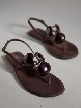 Jeffrey Campbell Dark Brown Suede Beaded Thong Sandals